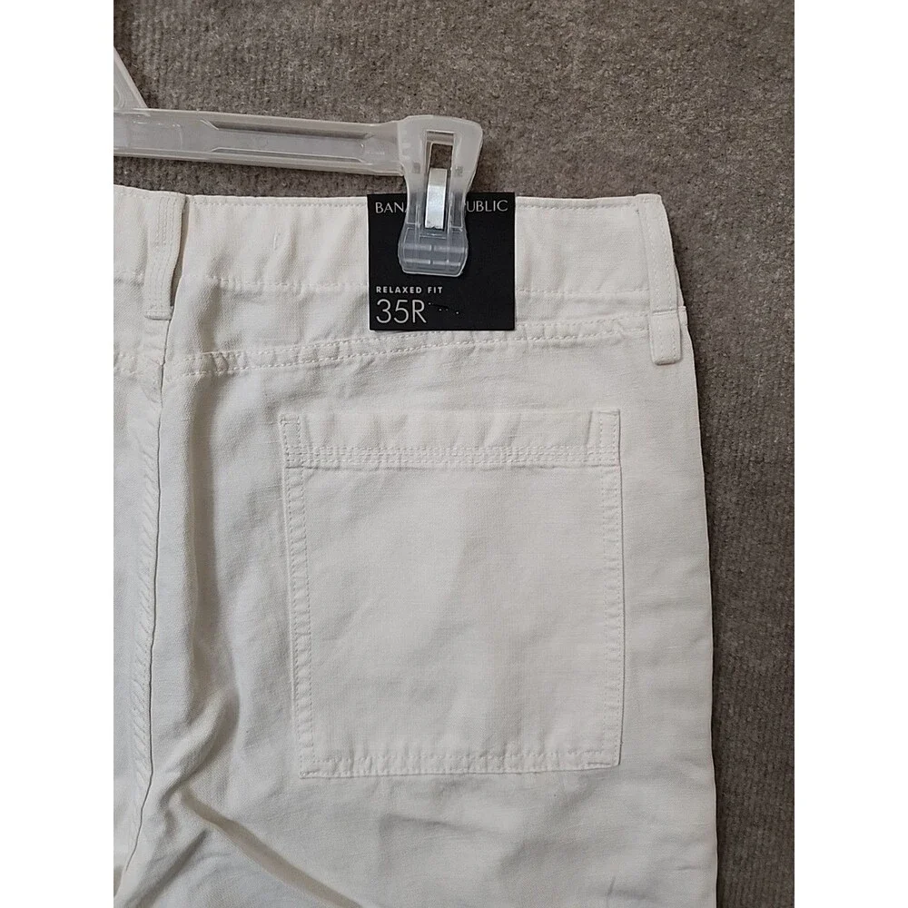 Banana Republic Dockside Pants Mens 35 Cream Linen Blend Beach Vacation NEW